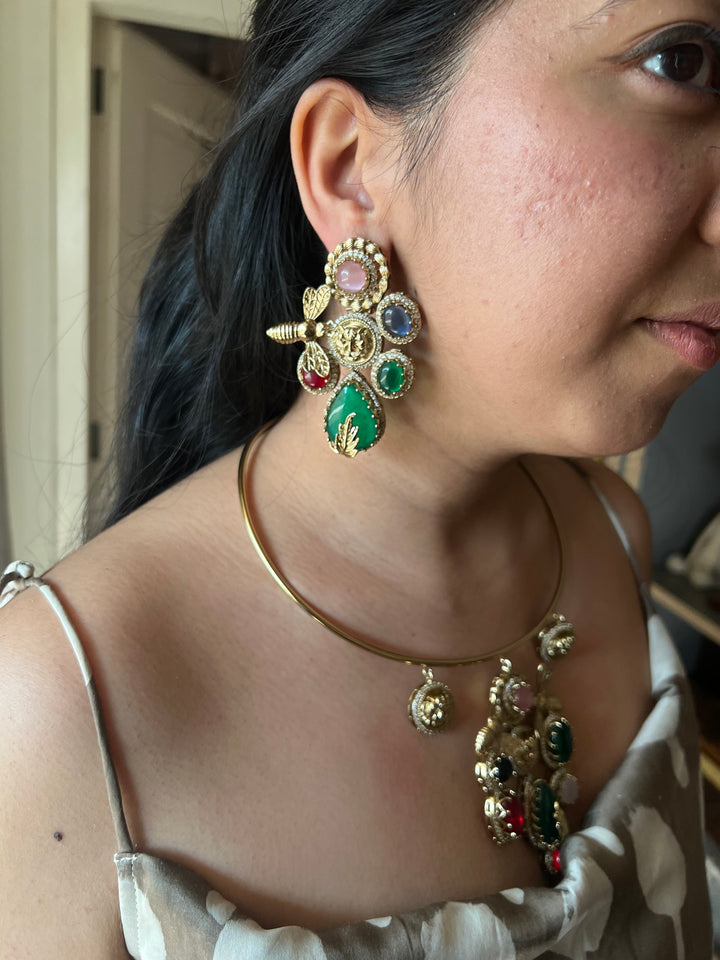 Elegant Animal Figurine Designer Necklace Set | SHIVKA | Brass, Copper & Silver | Perfect for Destination Weddings