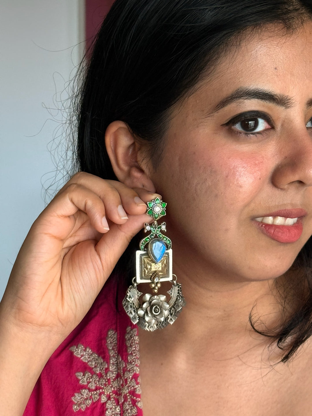 SHIVKA Labradorite 925 Silver Earrings - Dual Tone