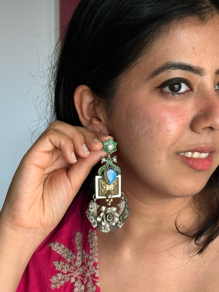 SHIVKA Labradorite 925 Silver Earrings - Dual Tone