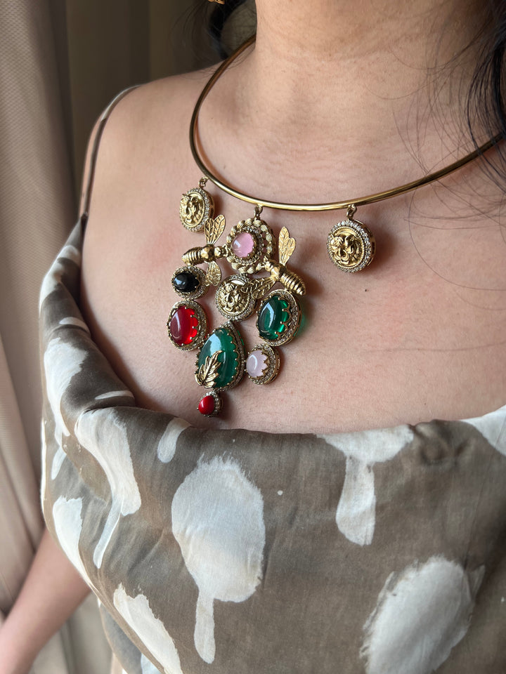 Elegant Animal Figurine Designer Necklace Set | SHIVKA | Brass, Copper & Silver | Perfect for Destination Weddings