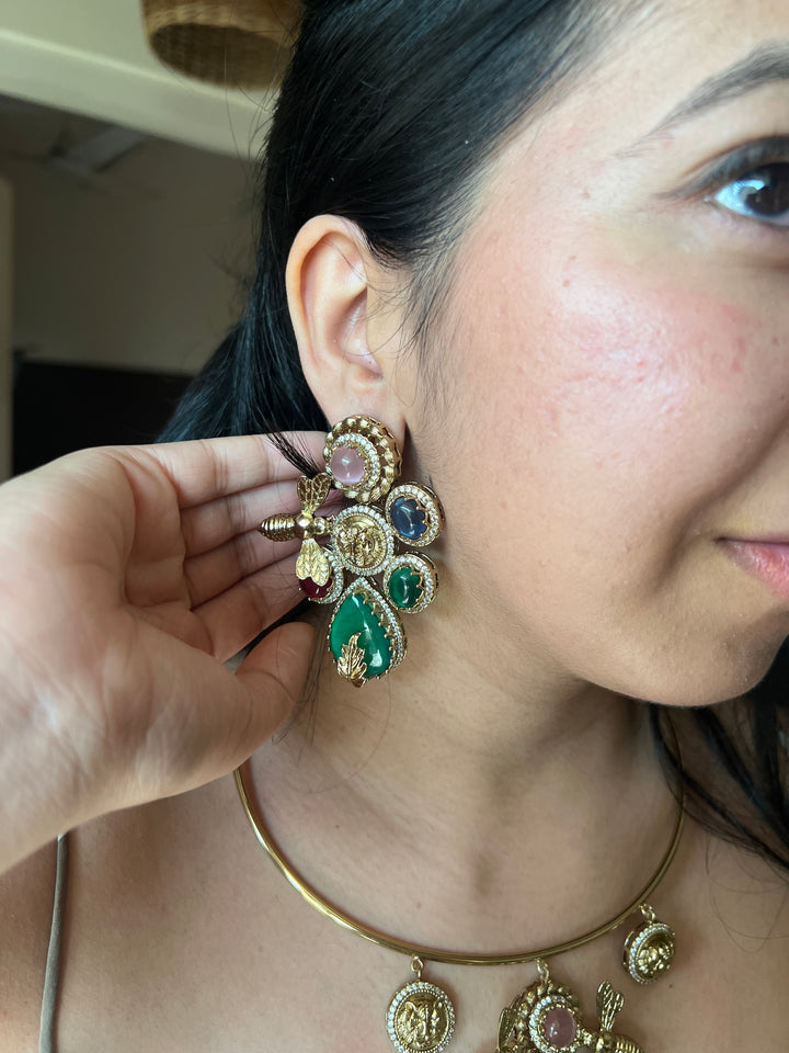 Elegant Animal Figurine Designer Necklace Set | SHIVKA | Brass, Copper & Silver | Perfect for Destination Weddings