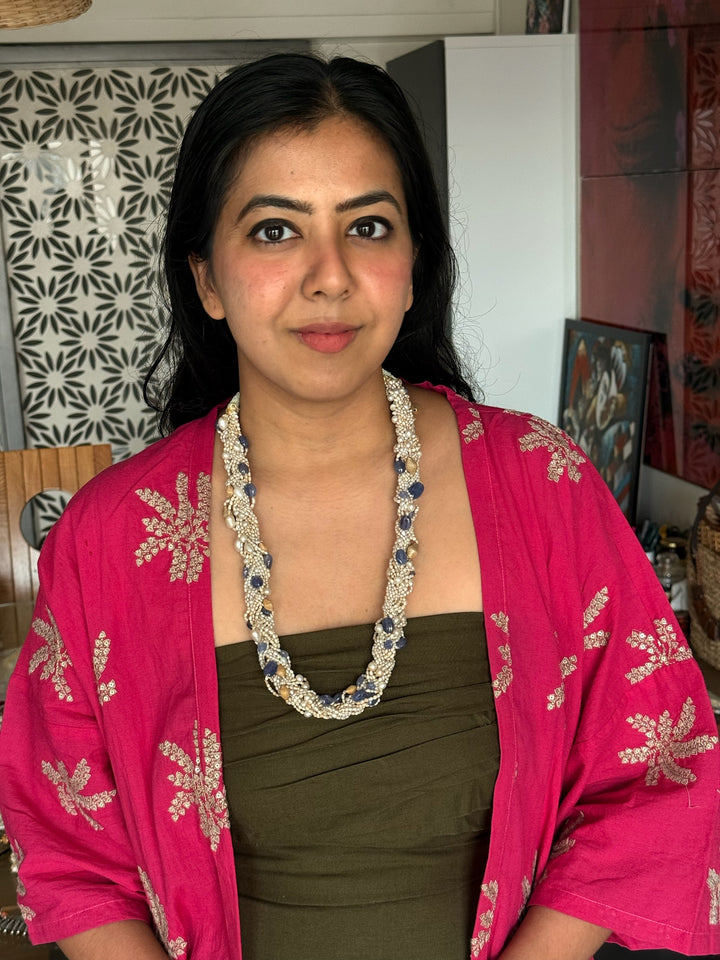 Lapis & Pearl Silver Necklace | SHIVKA