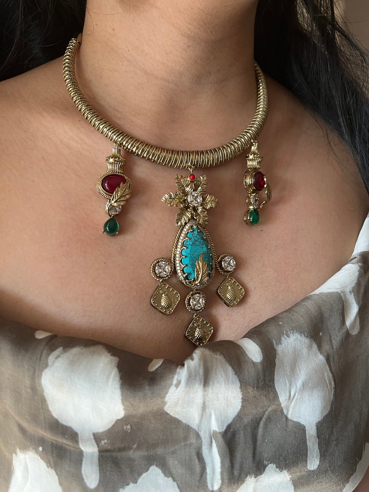 Elegant Designer Necklace Set | SHIVKA | Brass, Copper & Silver | Perfect for Destination Weddings