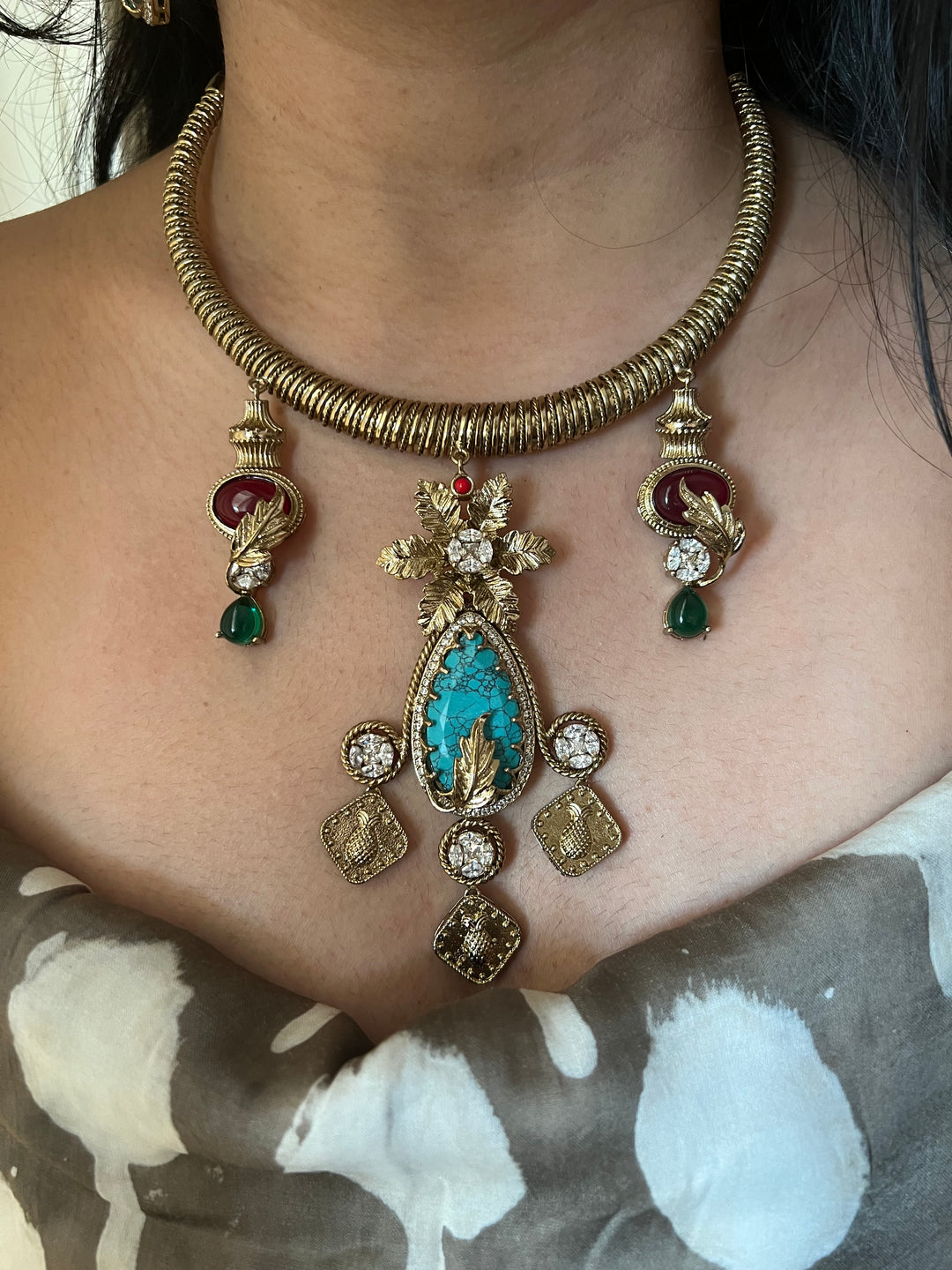 Elegant Designer Necklace Set | SHIVKA | Brass, Copper & Silver | Perfect for Destination Weddings