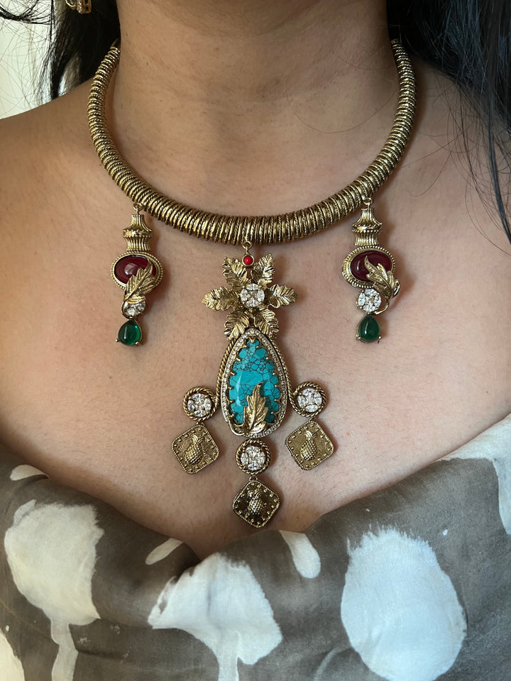 Elegant Designer Necklace Set | SHIVKA | Brass, Copper & Silver | Perfect for Destination Weddings