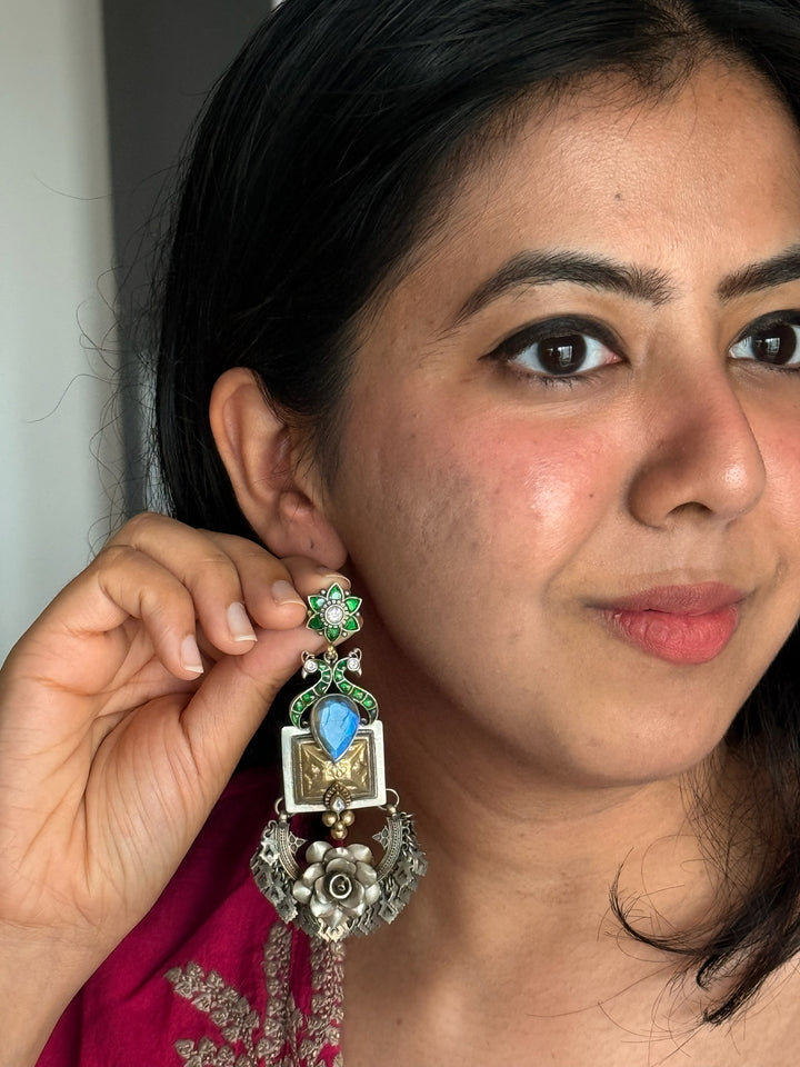 SHIVKA Labradorite 925 Silver Earrings - Dual Tone