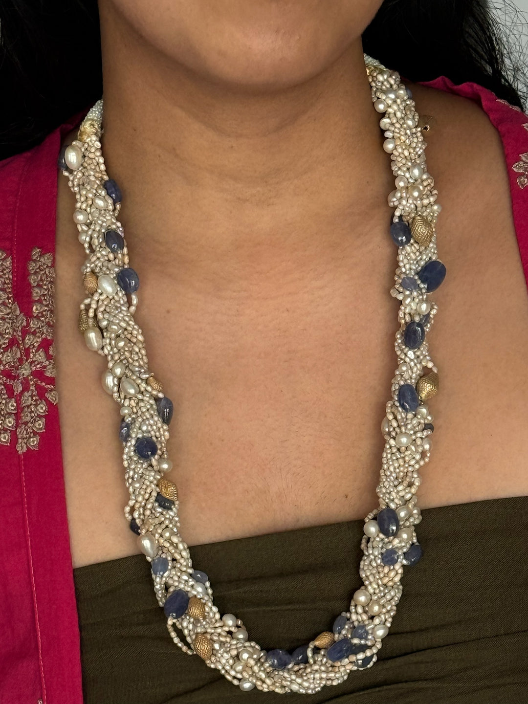 Lapis & Pearl Silver Necklace | SHIVKA