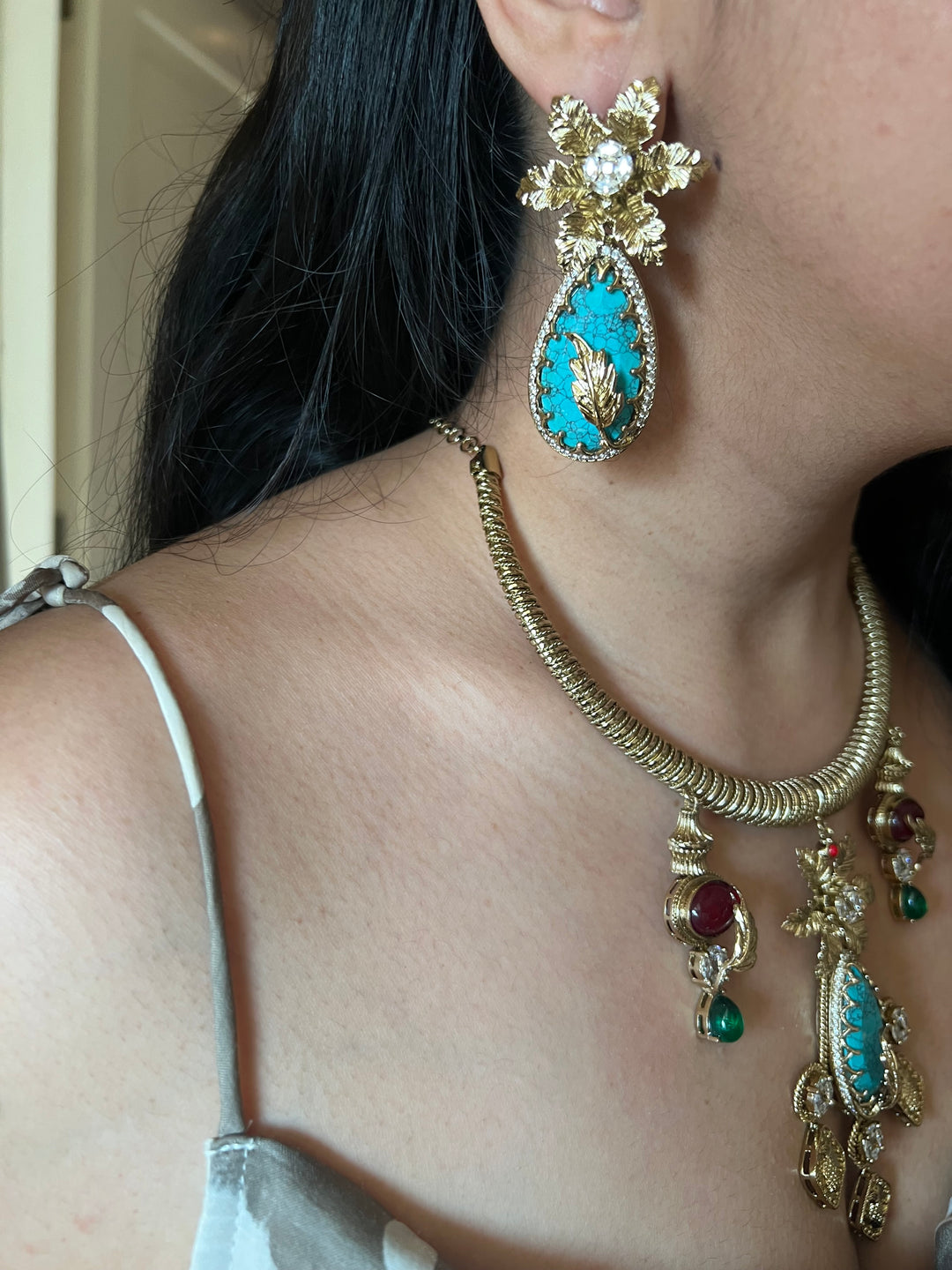 Elegant Designer Necklace Set | SHIVKA | Brass, Copper & Silver | Perfect for Destination Weddings