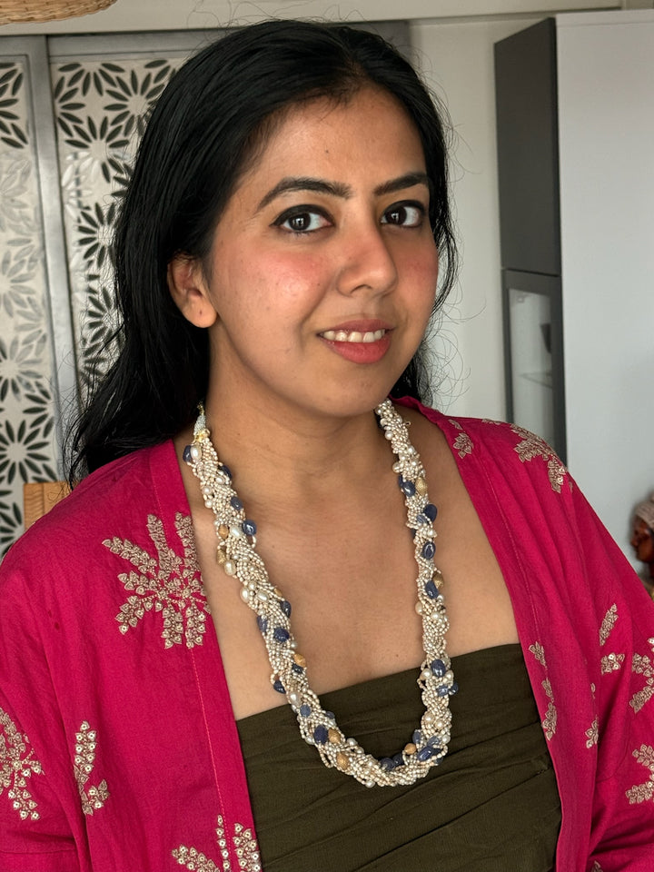 Lapis & Pearl Silver Necklace | SHIVKA