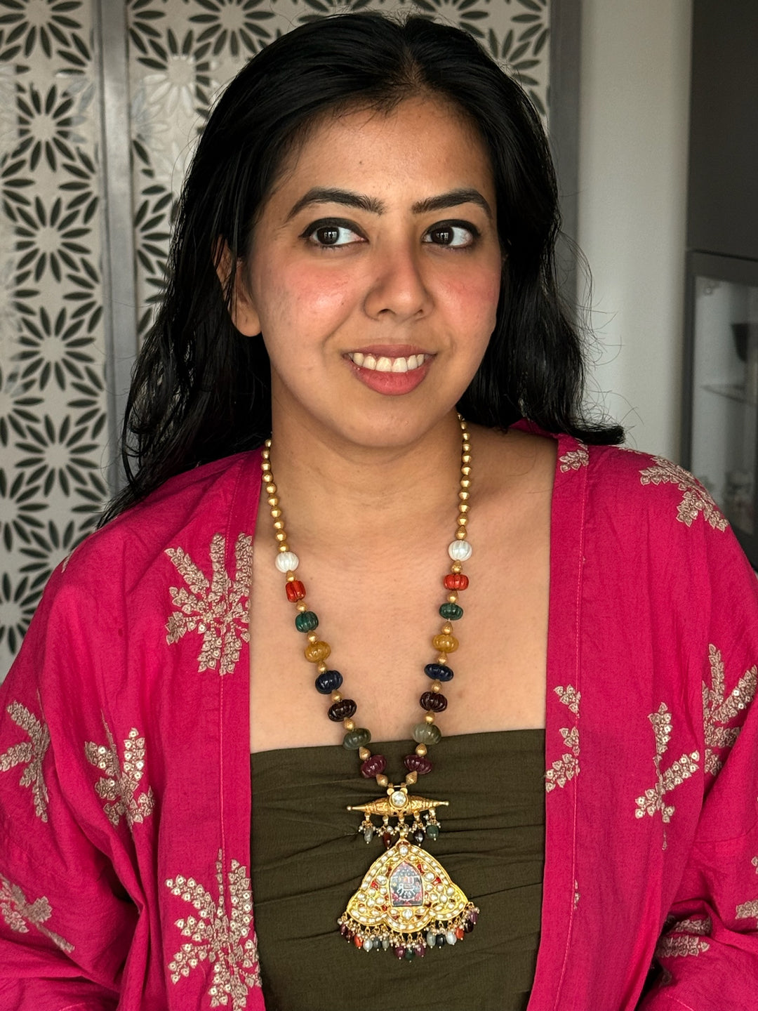 Handmade Hand-Painted Elephant Pendant 925 Silver Fusion Necklace