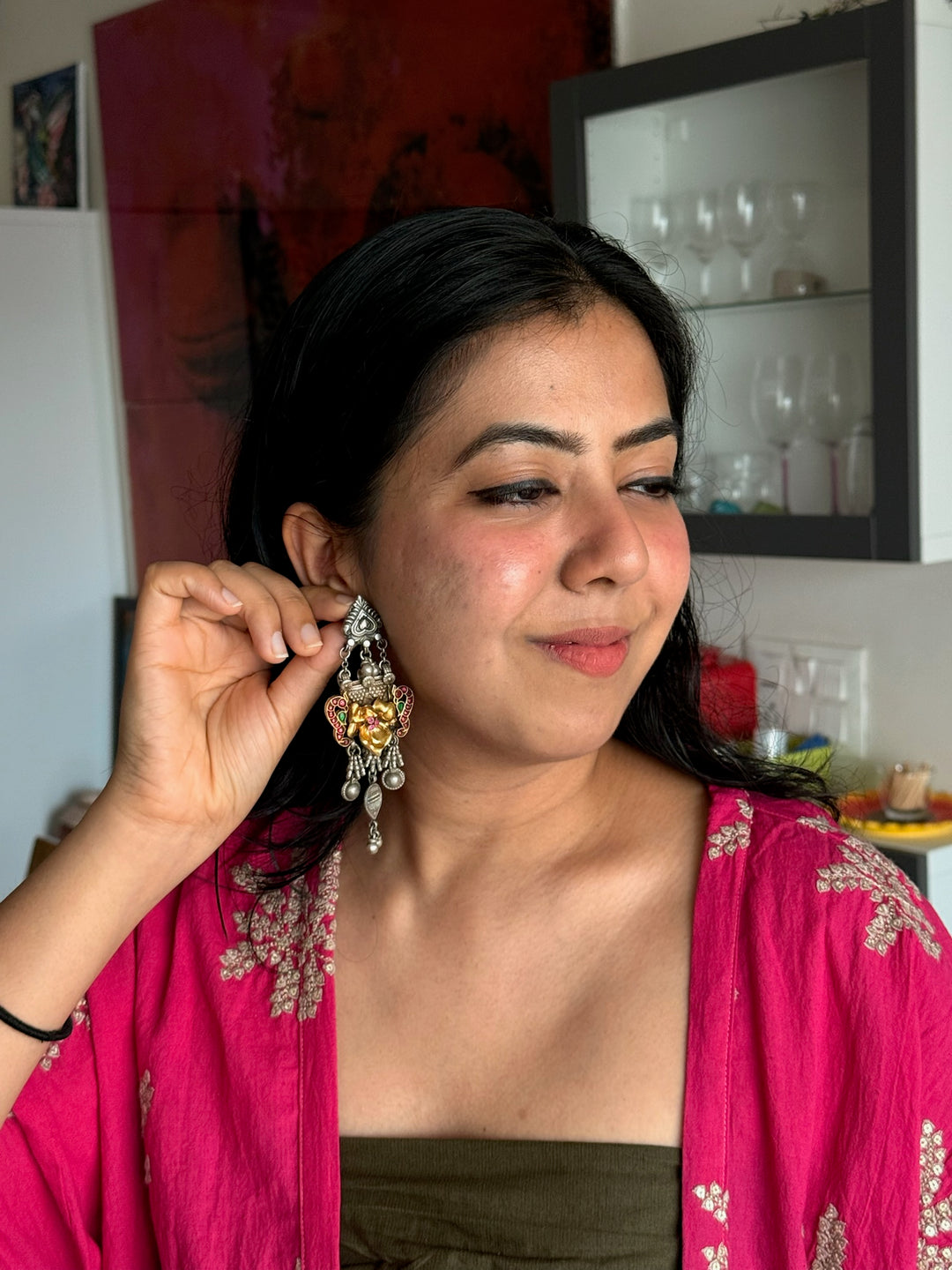 SHIVKA Antique Silver Gold Embellished Earrings