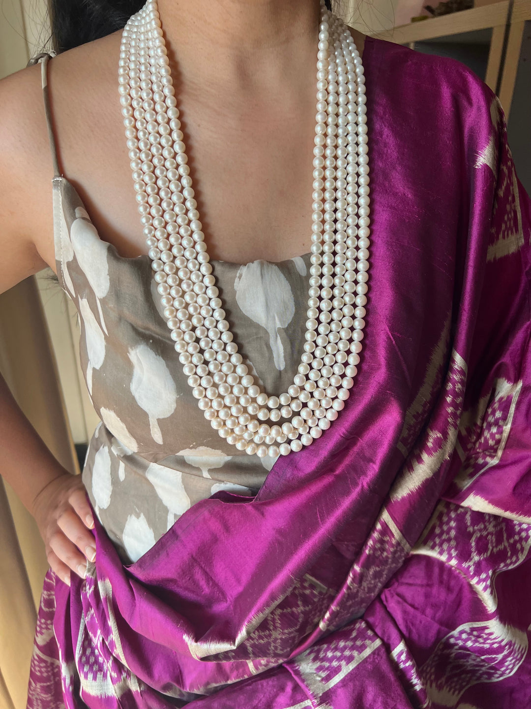 Luxurious 5-Layer Natural Japanese Sea Pearl Necklace – Royal & Elegant Party Wear | Brand SHIVKA