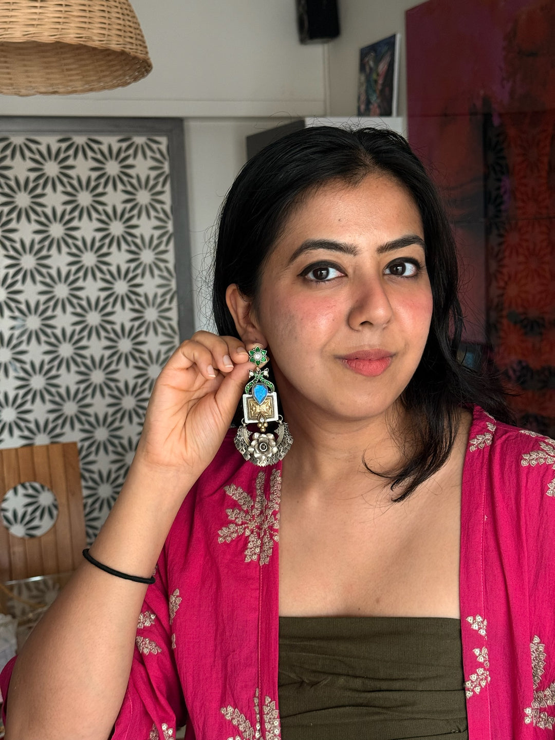 SHIVKA Labradorite 925 Silver Earrings - Dual Tone