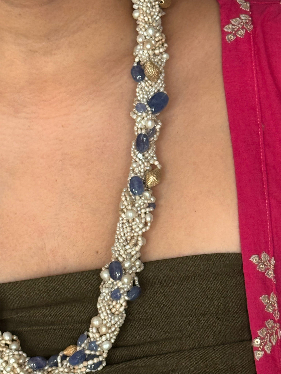 Lapis & Pearl Silver Necklace | SHIVKA