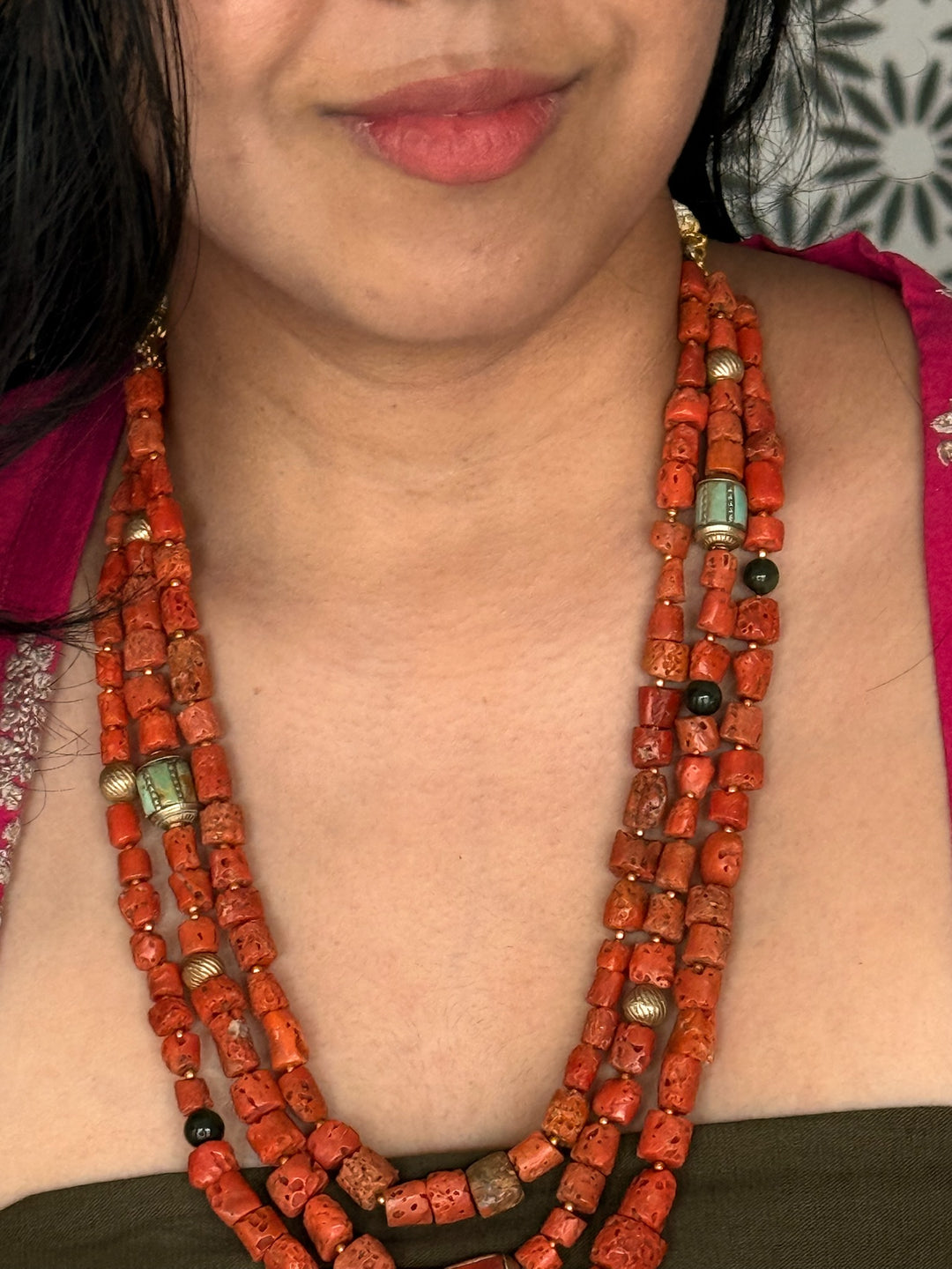 Coral Turquoise Silver Necklace | SHIVKA