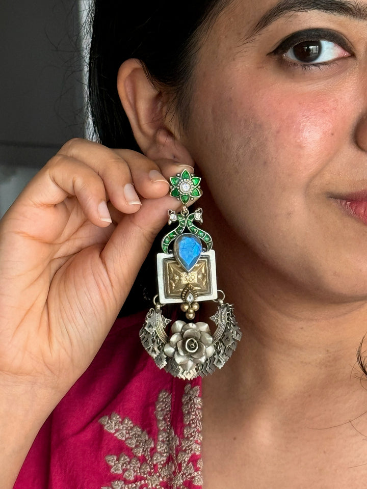 SHIVKA Labradorite 925 Silver Earrings - Dual Tone