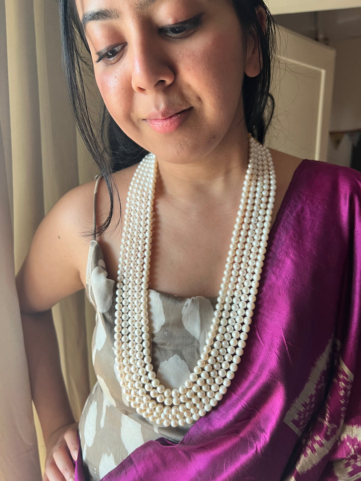 Luxurious 5-Layer Natural Japanese Sea Pearl Necklace – Royal & Elegant Party Wear | Brand SHIVKA