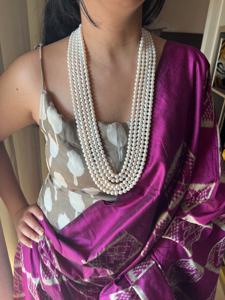 Luxurious 5-Layer Natural Japanese Sea Pearl Necklace – Royal & Elegant Party Wear | Brand SHIVKA