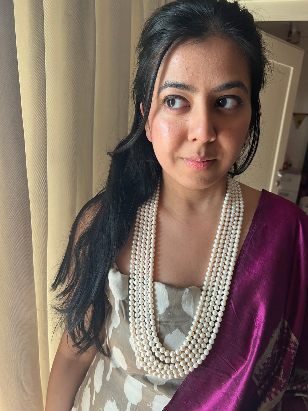 Luxurious 5-Layer Natural Japanese Sea Pearl Necklace – Royal & Elegant Party Wear | Brand SHIVKA