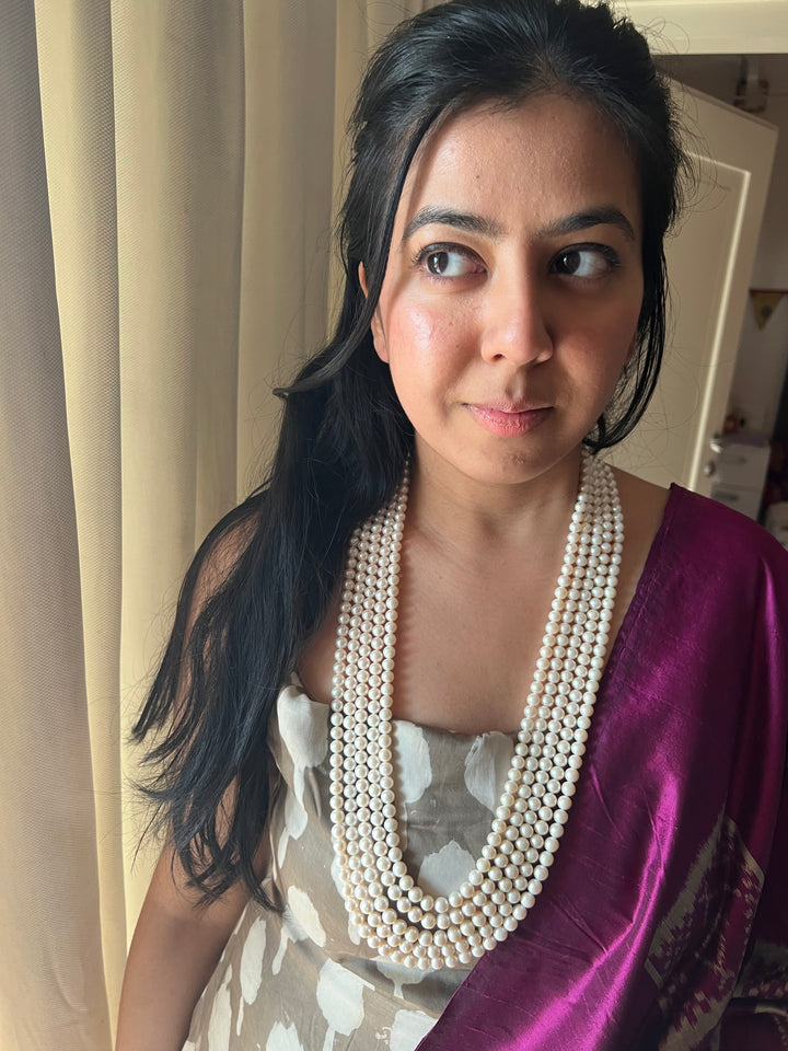 Luxurious 5-Layer Natural Japanese Sea Pearl Necklace – Royal & Elegant Party Wear | Brand SHIVKA