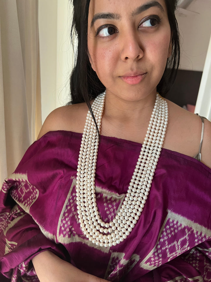 Luxurious 5-Layer Natural Japanese Sea Pearl Necklace – Royal & Elegant Party Wear | Brand SHIVKA