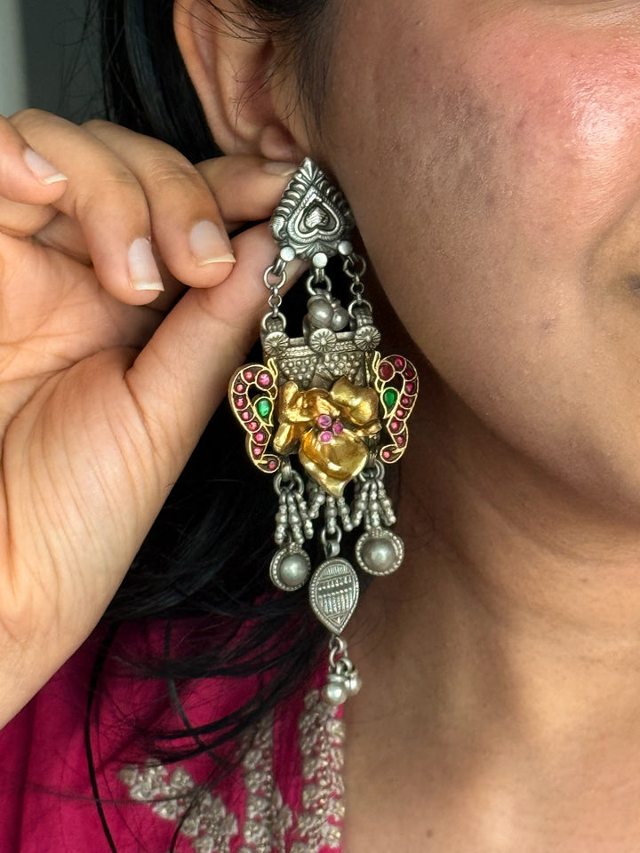SHIVKA Antique Silver Gold Embellished Earrings