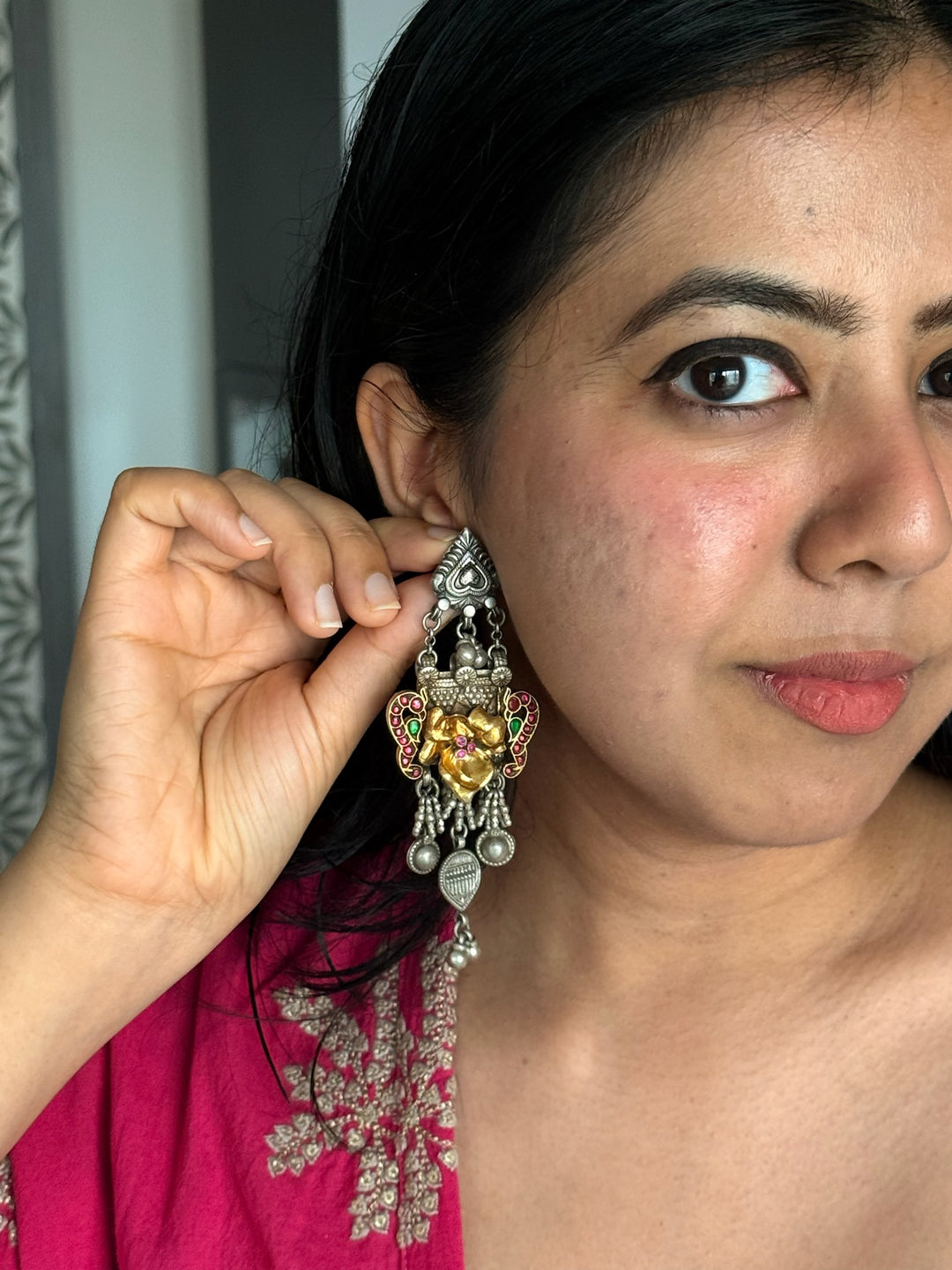 SHIVKA Antique Silver Gold Embellished Earrings