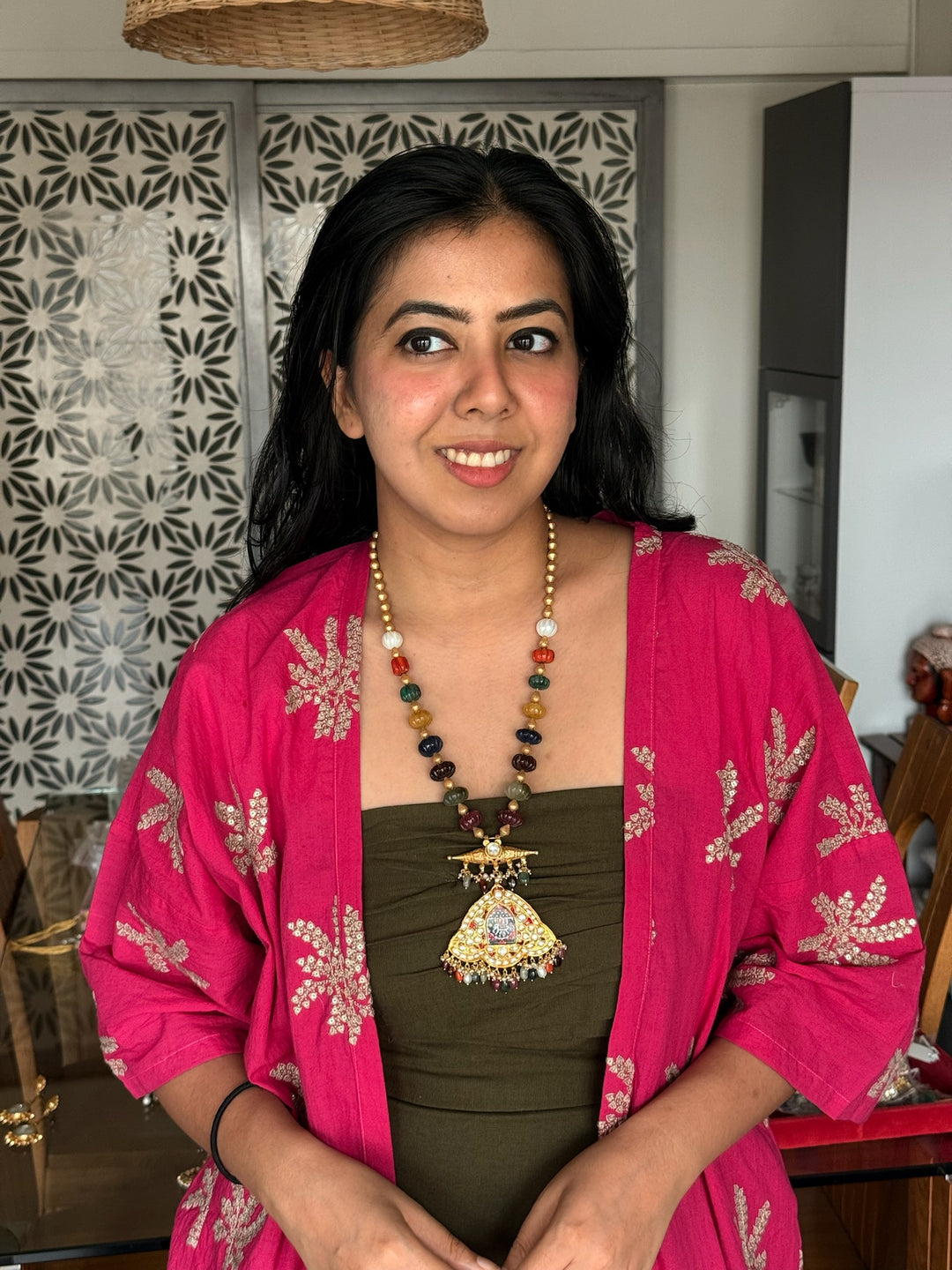 Handmade Hand-Painted Elephant Pendant 925 Silver Fusion Necklace