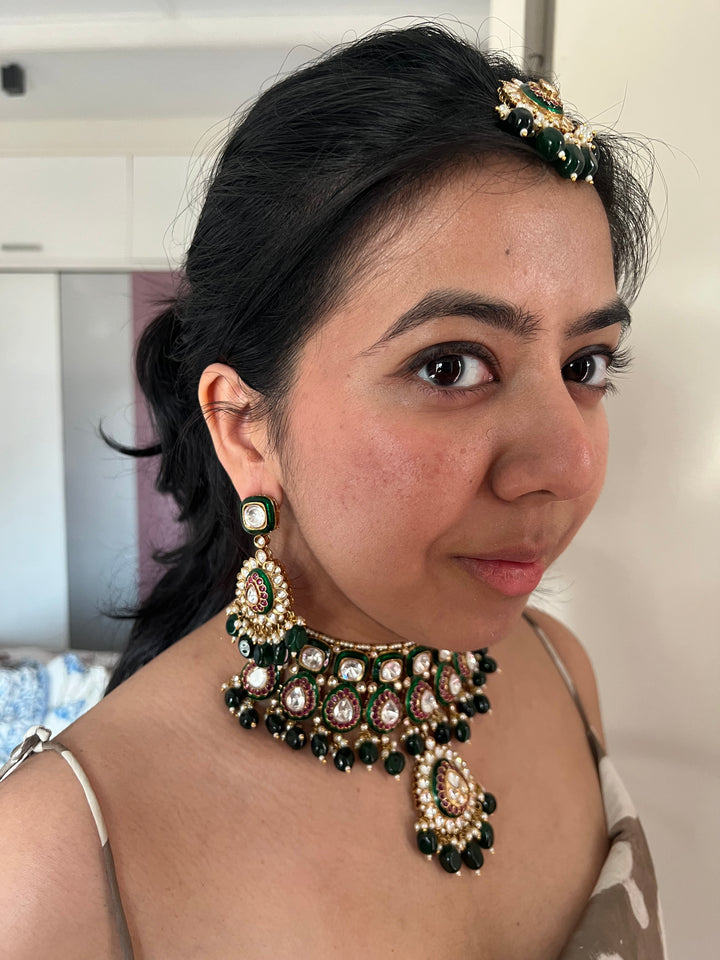 Royal Bridal Necklace with Earrings and Maangtikka/ Wedding Set/ Bridal Jewellery/ Wedding Jewellery/ Royal Bride