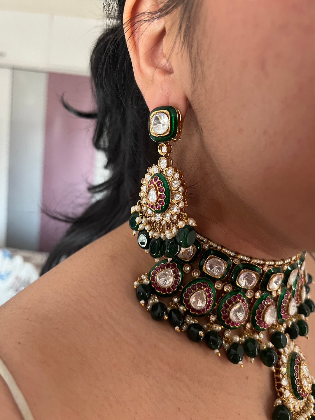 Royal Bridal Necklace with Earrings and Maangtikka/ Wedding Set/ Bridal Jewellery/ Wedding Jewellery/ Royal Bride