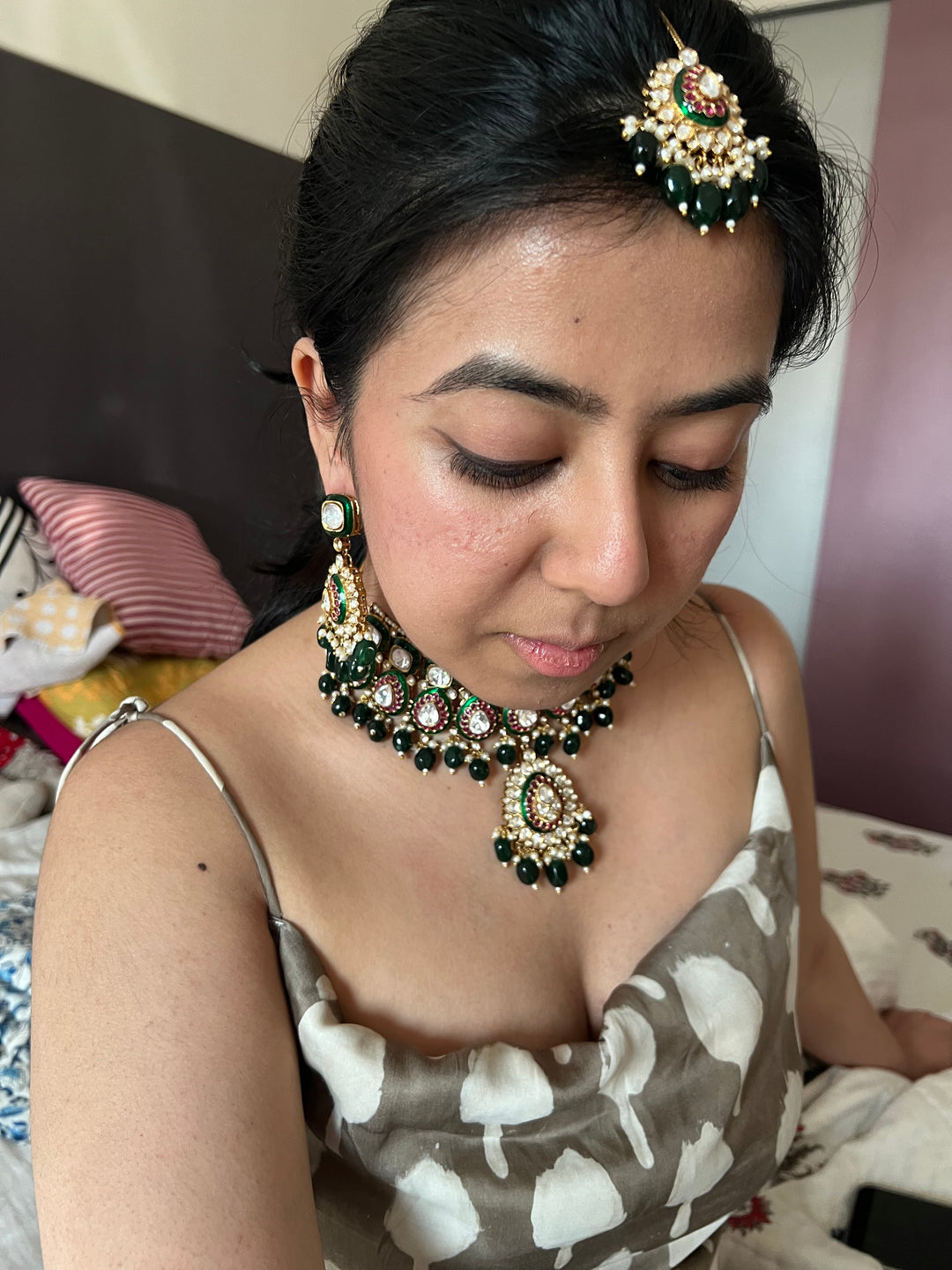 Royal Bridal Necklace with Earrings and Maangtikka/ Wedding Set/ Bridal Jewellery/ Wedding Jewellery/ Royal Bride