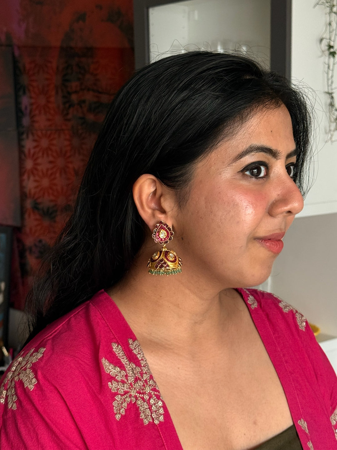 SHIVKA 925 Silver Kundan Jhumka Earrings - Gold Polish