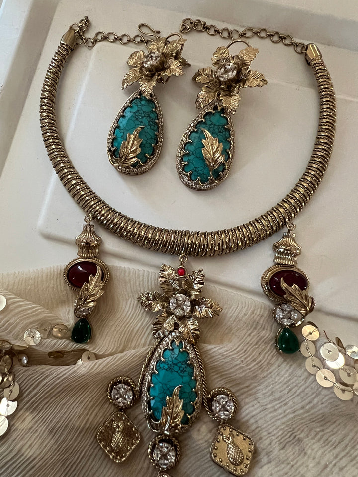 Elegant Designer Necklace Set | SHIVKA | Brass, Copper & Silver | Perfect for Destination Weddings