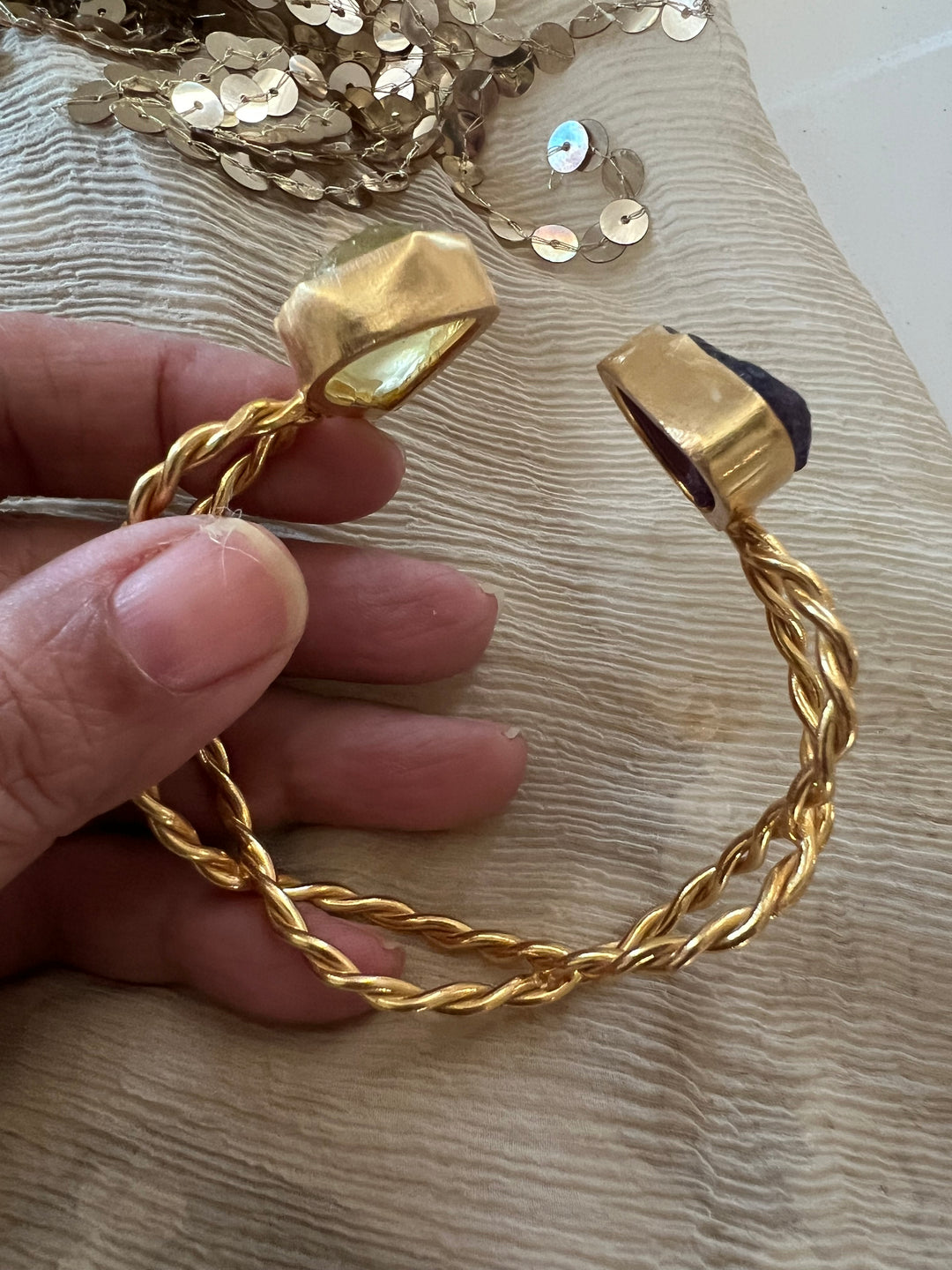 Beautiful Natural Raw Stone Open Cuff