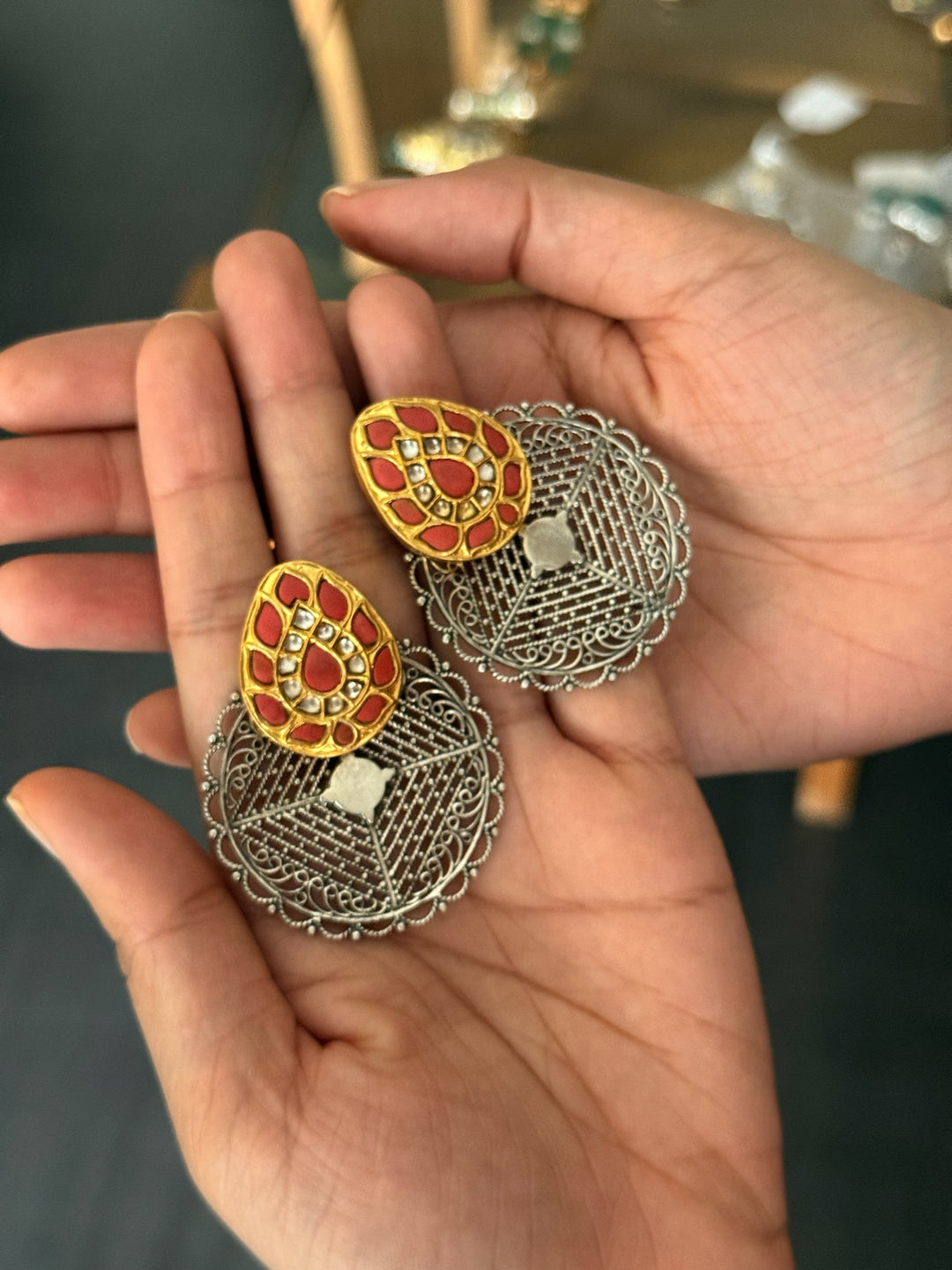 SHIVKA Antique Coral 925 Silver Earrings