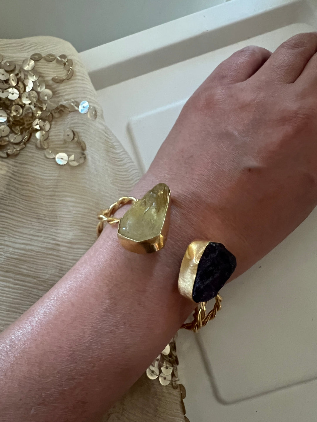 Beautiful Natural Raw Stone Open Cuff