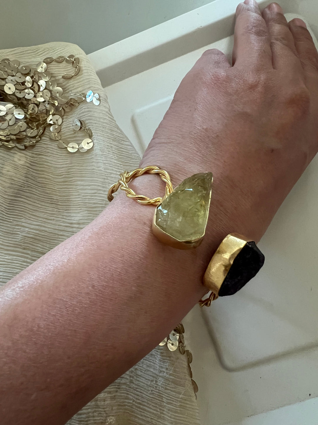 Beautiful Natural Raw Stone Open Cuff