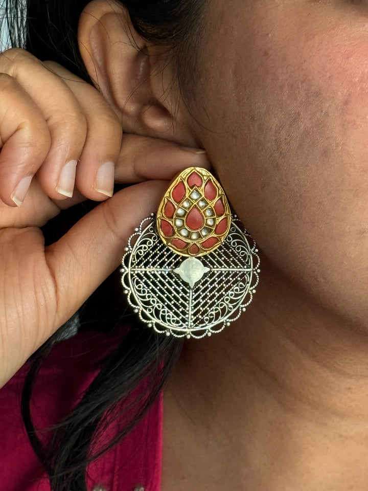 SHIVKA Antique Coral 925 Silver Earrings