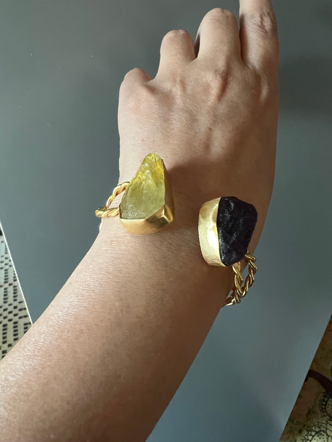 Beautiful Natural Raw Stone Open Cuff