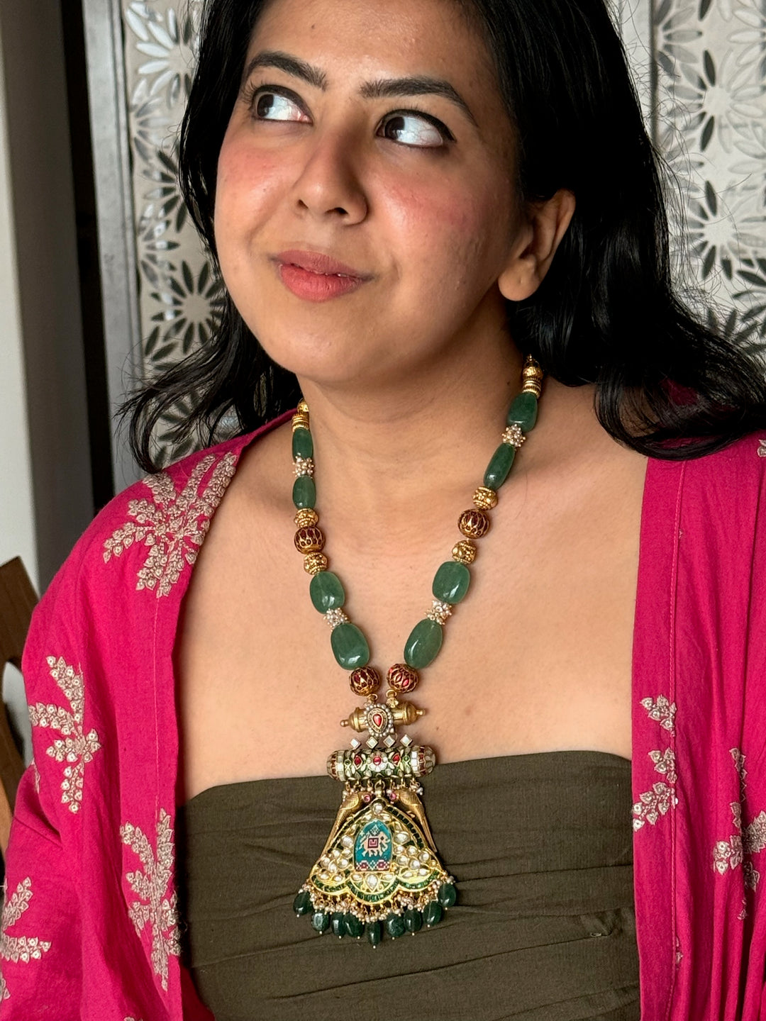 Handmade Hand-Painted Elephant Pendant 925 Silver Fusion Necklace