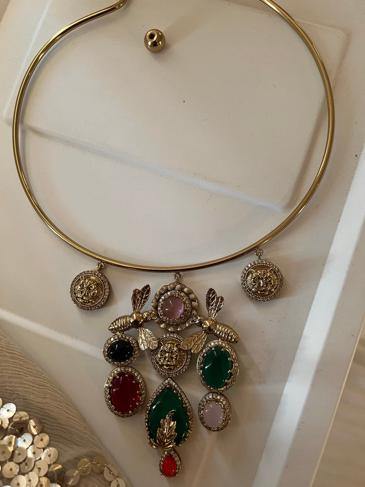 Elegant Animal Figurine Designer Necklace Set | SHIVKA | Brass, Copper & Silver | Perfect for Destination Weddings