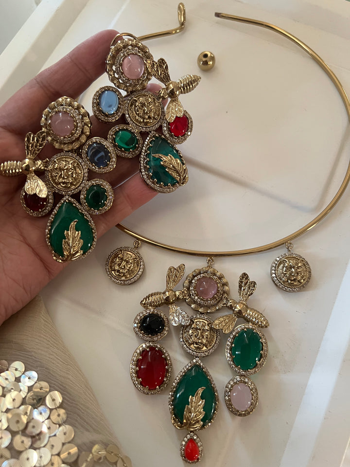 Elegant Animal Figurine Designer Necklace Set | SHIVKA | Brass, Copper & Silver | Perfect for Destination Weddings