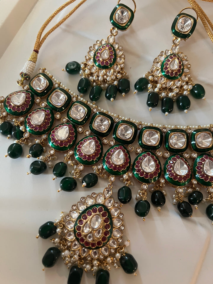 Royal Bridal Necklace with Earrings and Maangtikka/ Wedding Set/ Bridal Jewellery/ Wedding Jewellery/ Royal Bride