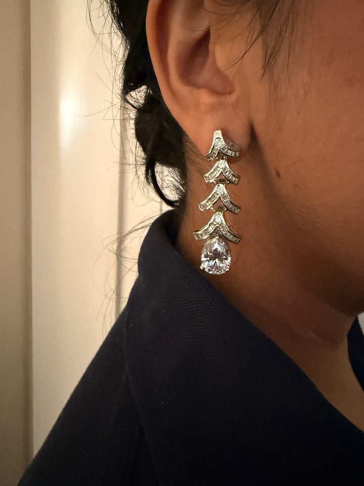 Designer Crystal CZ Earrings | SHIVKA | Rhodium Plated Festive Shine
