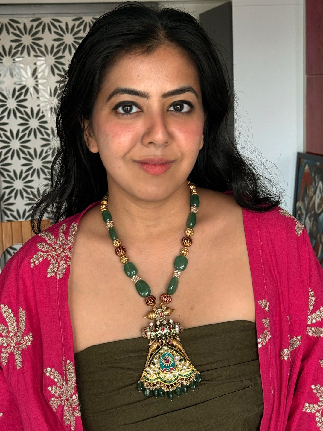 Handmade Hand-Painted Elephant Pendant 925 Silver Fusion Necklace