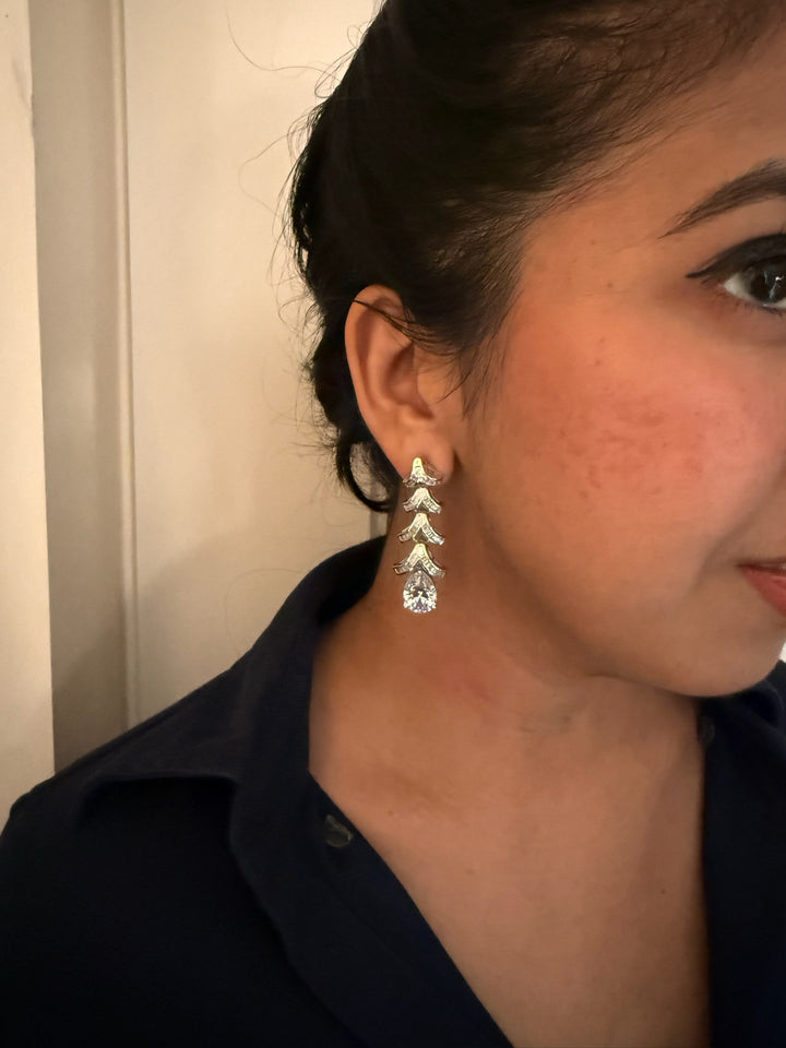 Designer Crystal CZ Earrings | SHIVKA | Rhodium Plated Festive Shine