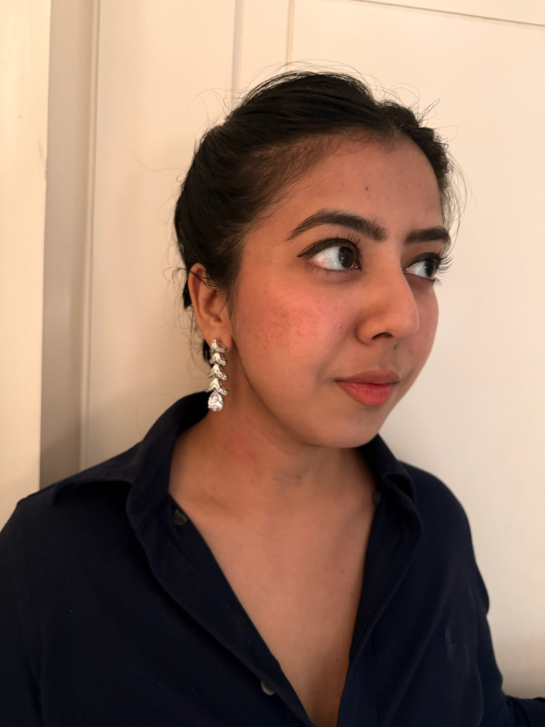 Designer Crystal CZ Earrings | SHIVKA | Rhodium Plated Festive Shine