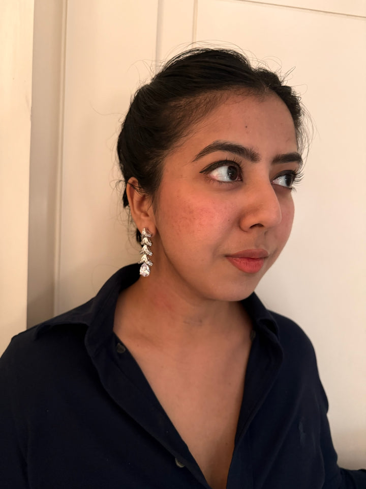 Designer Crystal CZ Earrings | SHIVKA | Rhodium Plated Festive Shine