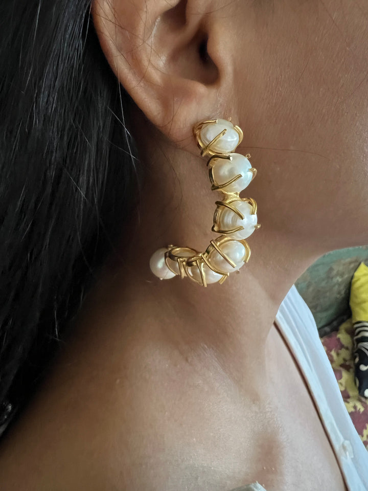 Classy Pearl Hoop Earrings