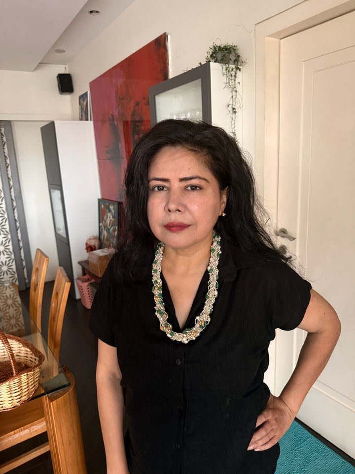 Handmade Real Gemstone & Pearl 925 Silver Fusion Necklace by SHIVKA